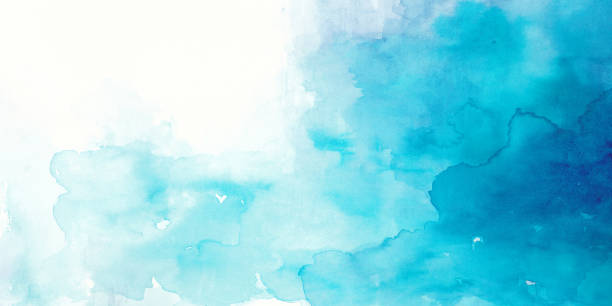 ilustrações de stock, clip art, desenhos animados e ícones de turquoise watercolor background with copy space - horizontal blue turquoise painted image