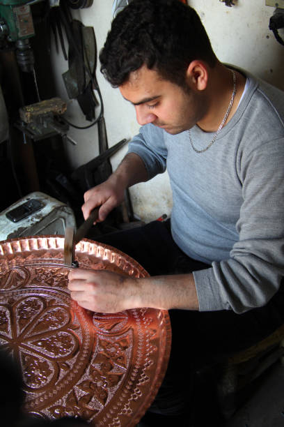 Handmade copper and crafts, Aleppo, Syria. stock photo