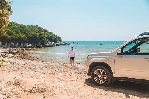 Hinton, Virginia - August 11, 2020: Toyota 4Runner parked at Switzer Lake located along Switzer Lake Road near Hinton, Virginia.