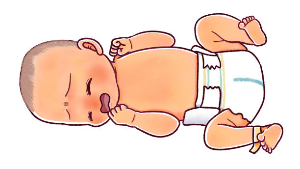 The newborn baby wet a diaper and crying; Newborn jaundice The newborn baby wet a diaper and crying; Newborn jaundice erythema nodosum stock illustrations