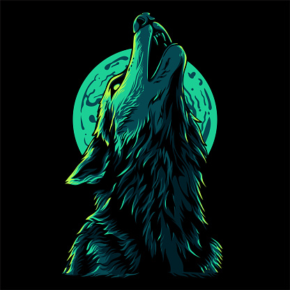 vector illustration The head of the wolf with the position facing the sky to roar vintage illustration