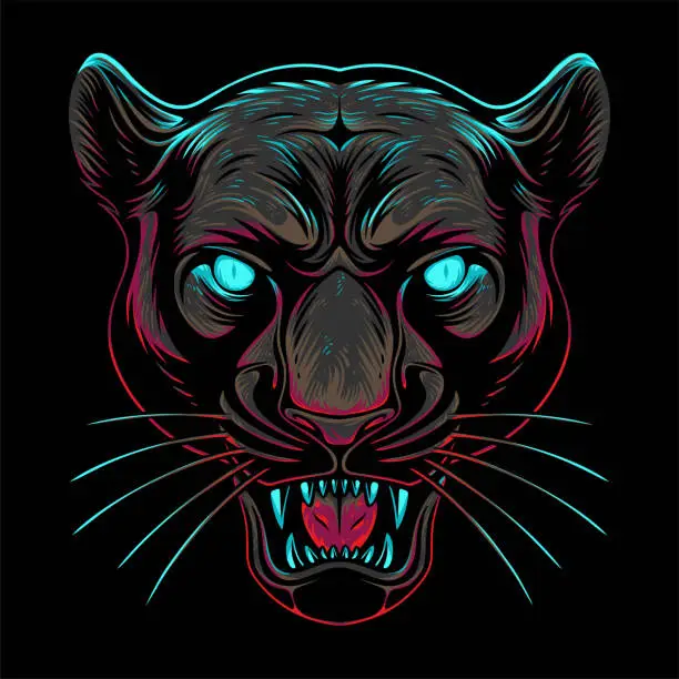 Vector illustration of Colorful Panther Head With Cool Position And Roaring