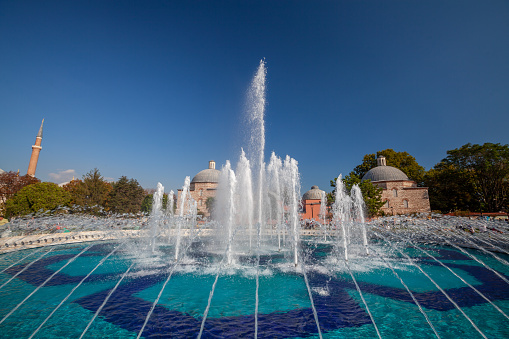 Sultanahmet Park and fountain in Istanbul, Turkey