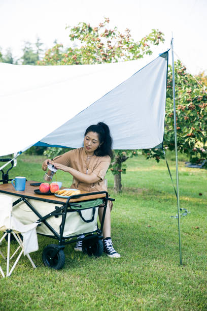 istock Women camping and drinking coffee in nature 1426070920