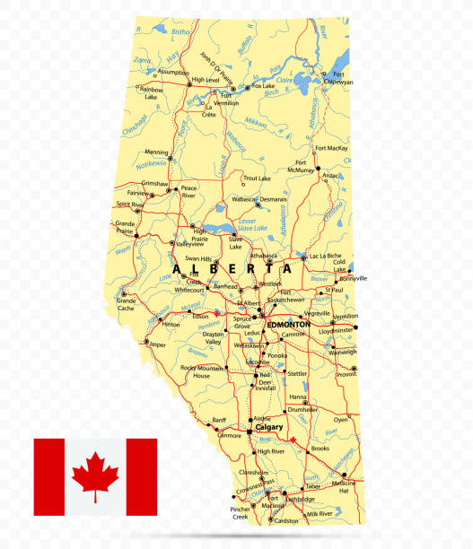 ilustraciones, imágenes clip art, dibujos animados e iconos de stock de mapa de la provincia de alberta - alberta map canada cartography