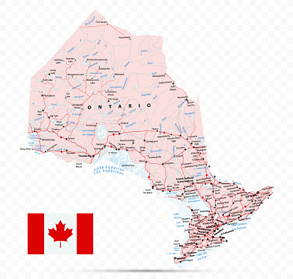 Ontario Map. Canada state with cities and towns
