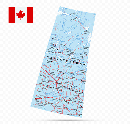 Saskatchewan Map. Canada state with cities and towns.