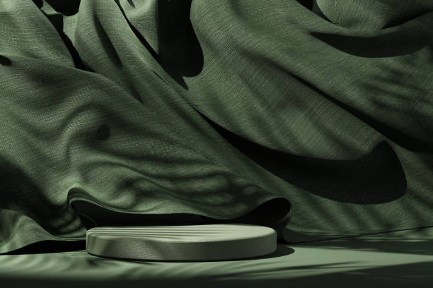 ciemnozielone podium z zieloną latającą tkaniną, tłem z tkaniny - fashion industry textile man made material green zdjęcia i obrazy z banku zdjęć