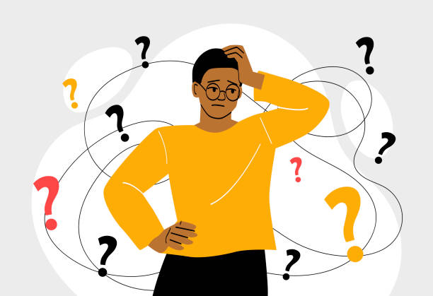 Pensive businessman hold head Pensive businessman hold head. Metaphor for difficulties at work and in business, young guy trying to solve problem. Doubt and uncertainty, frustrated person. Cartoon flat vector illustration cartoon of conclusion stock illustrations