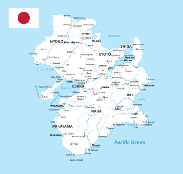 ilustraciones, imágenes clip art, dibujos animados e iconos de stock de mapa kinki, alaska mapa de la prefectura de japón. color blanco - región de kinki