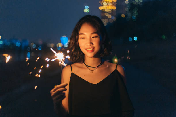 istock A woman having fun with a fireworks stick at night 1426095358