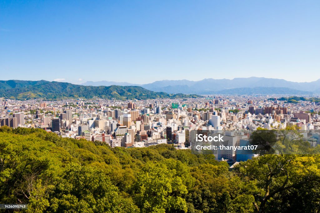 Matsuyama cityscape, Ehime prefecture, Shikoku, Japan. Matsuyama city view in Shikoku, Japan Architecture Stock Photo