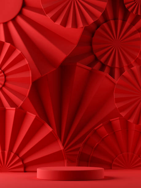 Chinese red luxury background with pedestal, podium, round stage