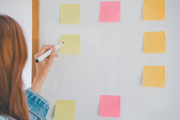 istock Web designers creating planning and analyzing with Colorful sticky notes on the office board.web design concept 1426101715