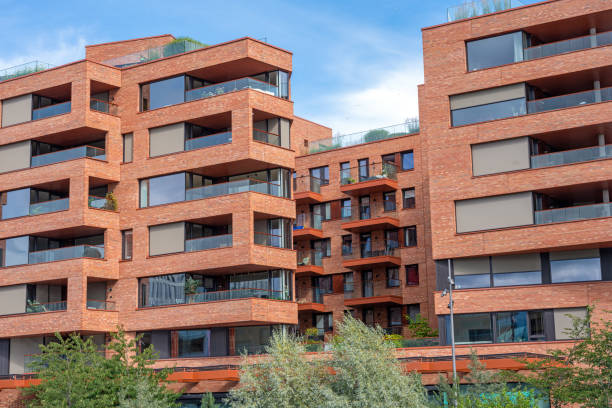 Modern red apartment buildings