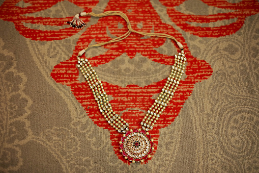 Indian Traditional Gold Necklace with Gemstones.