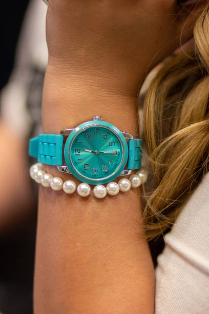 Turquoise watch with a pearl bracelet