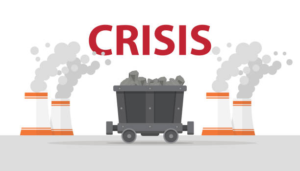 stockillustraties, clipart, cartoons en iconen met global crisis energy for coal with coal cart and factory pollution smoke with modern flat style - energietransitie