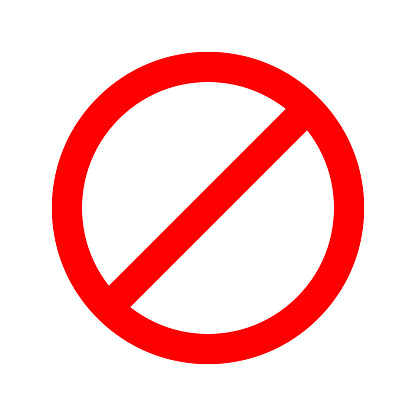 Prohibition Sign. Monogram icon element. NO SIGN. Empty red crossed out circle. Vector icon. Restriction icon. Flat design. Vector Illustration. Stop red template mark.  Advertising, restricted. No Sign Icon. Red Crossed Circle Vector Design.