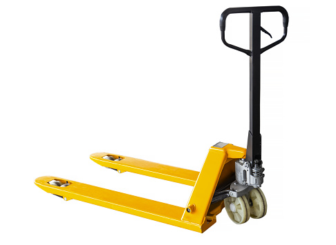 Hand Pallet Truck Isolated on White Background. Manaul Hand Lift. Pallet Jack Loader.