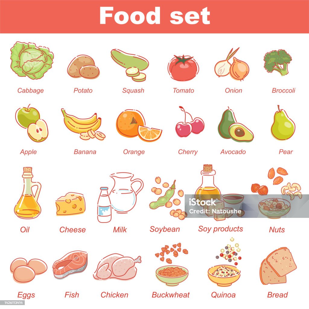 Vector Misc Food Food Vector Set Miscellaneous Food Objects Stock Illustration ...