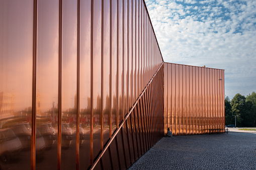 ory, Poland - September 08, 2022: The beautiful copper-clad building of the Fire Museum in ory