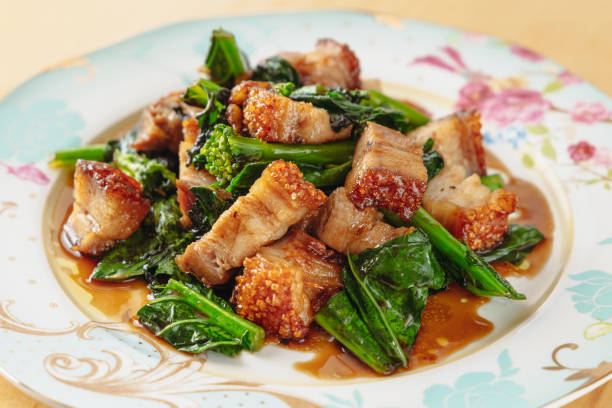 Chinese Broccoli with Pork Belly - fotografia de stock