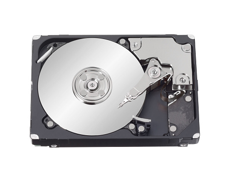 Hard disk drive inside isolated on white background