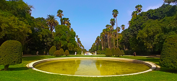 The Plaza de Espana, built in 1928, is a plaza in the Parque de Maria Luisa in Seville, Spain