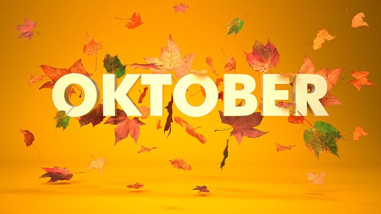 German text Oktober, translate October. 3d illustration.