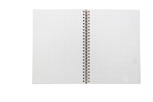 Grid paper open notebook isolated on white background in top view