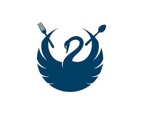 swan holding a fork and spoon vector logo