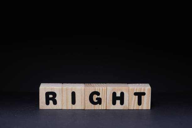 istock Right word on wooden cubes on black background 1426144563