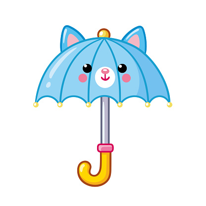 Cute umbrella with a face. Vector illustration in cartoon style on a children s theme.