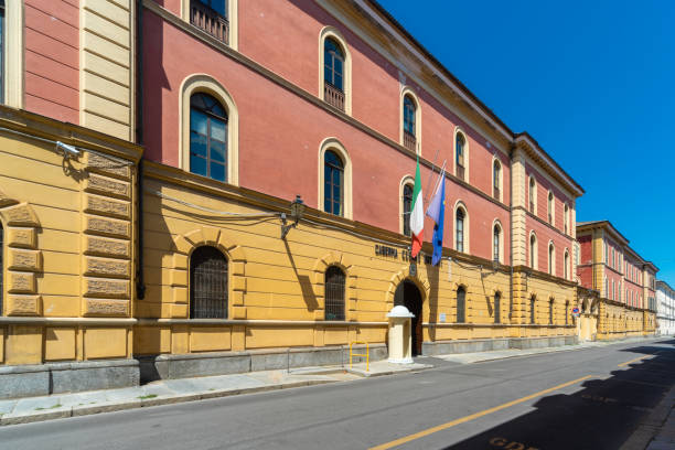 Cesare Battisti Barracks of finance police in Cuneo, Italy Cuneo, Piemonte, Italy - August 06, 2022: Cesare Battisti Barracks headquarters of the Guardia di Finanza station (finance police) in via Battisti police station canada stock pictures, royalty-free photos & images