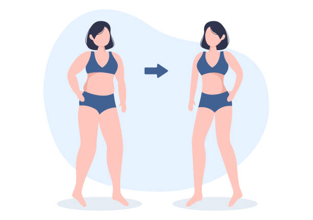 istock Weight Loss Template Hand Drawn Cartoon Flat Illustration of People Overweight doing Exercise, Training and Planning Diet for a Slim Body 1426153948