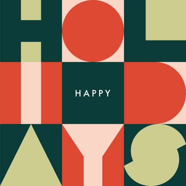 Happy Holidays Geometric Card with Typography Greetings. vector art illustration