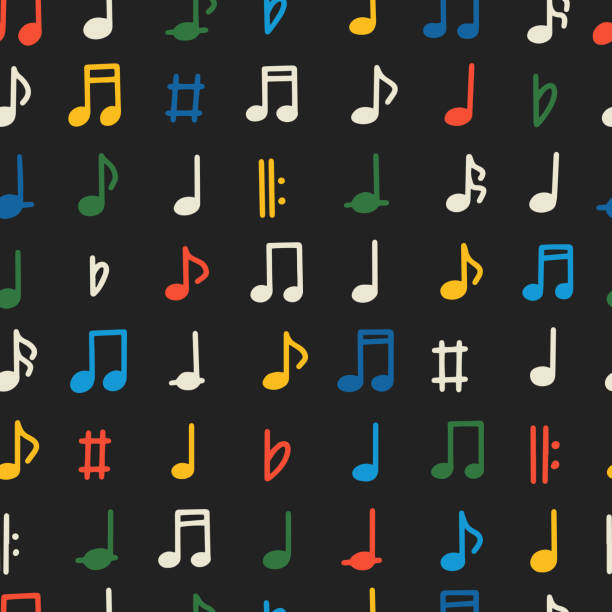 bezszwowy wzór z notatkami i symbolami. - musical note audio stock illustrations