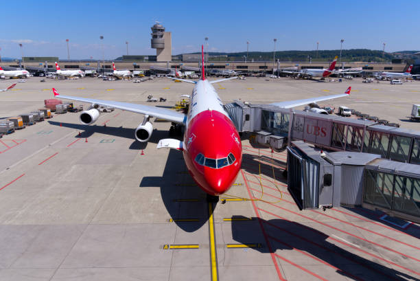 avión chárter suizo de larga distancia llamado pilatus estacionario en el aeropuerto internacional suizo. - airbus named airline horizontal airplane fotografías e imágenes de stock