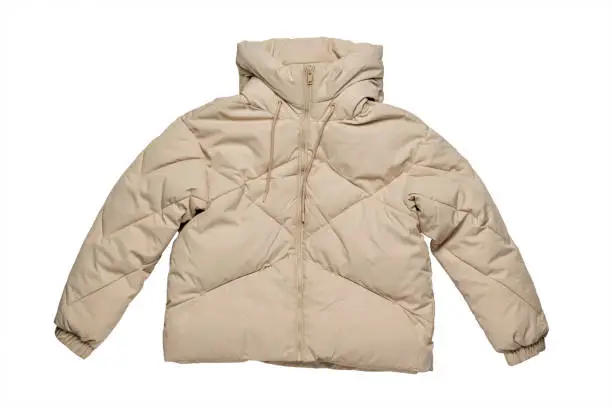 Photo of Warm light jacket with insulation insulated on a white background. Clothes for cool weather.