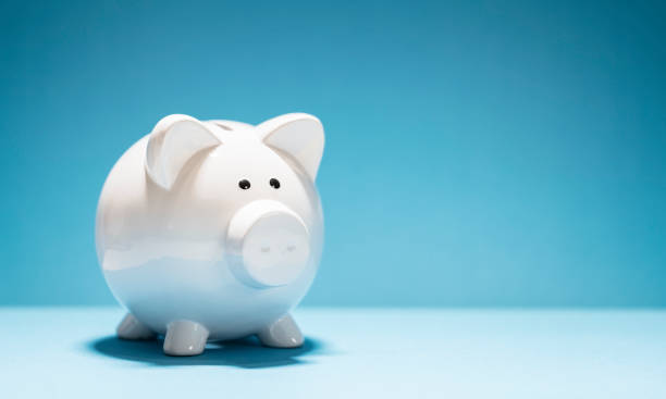 istock White piggy bank on blue background 1426158804