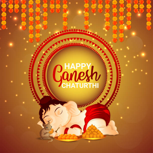 Happy ganesh chaturthi celebration greeting card with realistic vector illustration of lord ganesha Happy ganesh chaturthi celebration greeting card with realistic vector illustration of lord ganesha Ganesh Chaturthi stock illustrations
