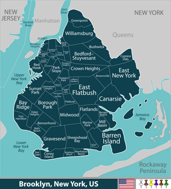 ilustrações de stock, clip art, desenhos animados e ícones de brooklyn neighborhoods in new york, us - brooklyn nova iorque