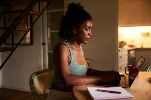 istock Woman online learning late at night. 1426178277