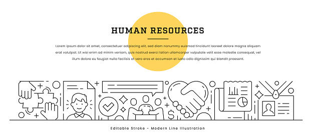 Human Resources Web Banner Concept with editable stroke line icons