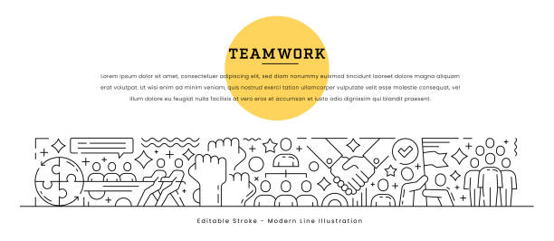 Teamwork Web Banner Concept Teamwork Web Banner Concept with editable stroke line icons presentation speech backgrounds stock illustrations