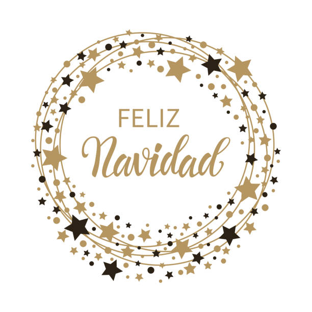 feliz navidad - счастливого рождества на испанском языке текст для открытки для вашего дизайна. каллиграфическая надпись в круге со звездами. век� - navidad stock illustrations