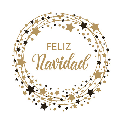 Feliz Navidad - Merry Christmas in Spanish text for card for your design.