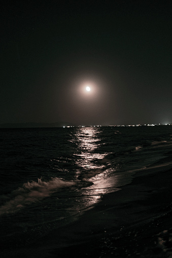 Moon Sparkle Over The Sea in The Summer Night.