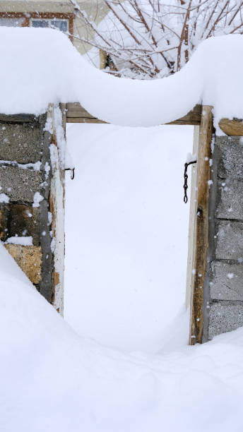 istock Old fence gate covered with snow 1426188573